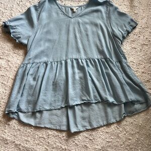 Women's Light Blue Denim Ruffle Peplum Top